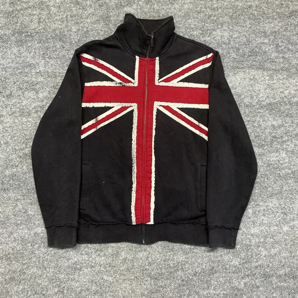 Y2K 2007 GUESS JEANS Union Jack Graphic Distressed Full Zip Sweatshirt Men’s XL